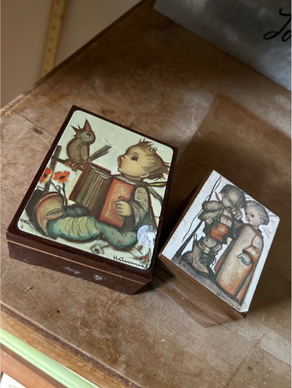 Vintage Hummel Music Box Wooden Collectible Boxes Set of 2
